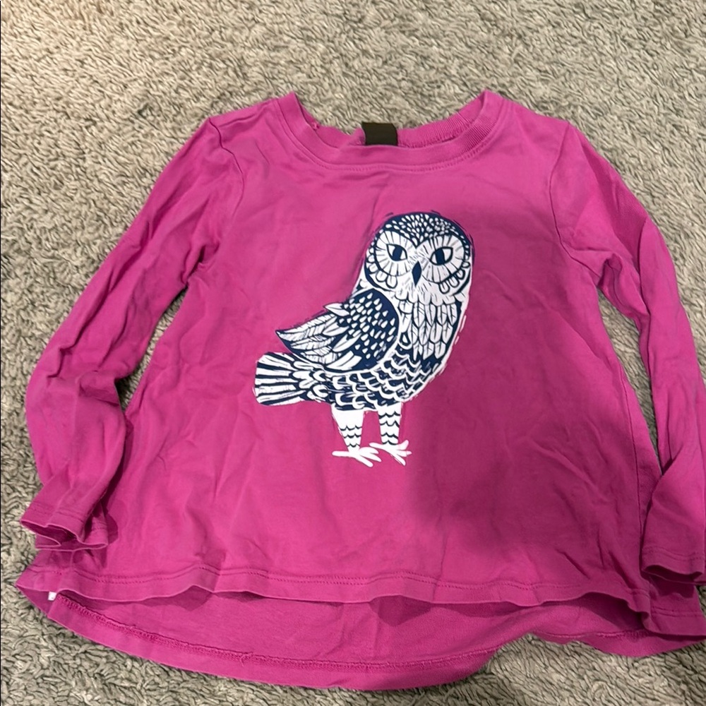 Tea Collection Pink Owl Graphic Long Sleeve Tee